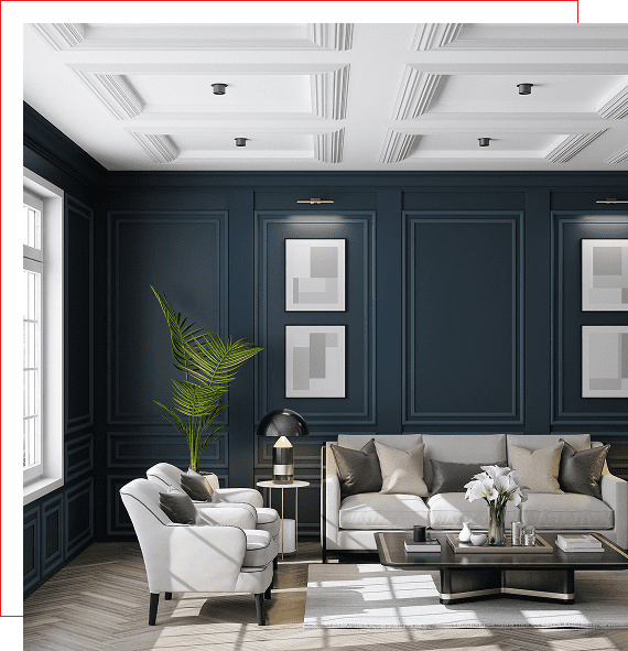 Elegant living room with dark blue walls. Elegant living room with dark blue walls.